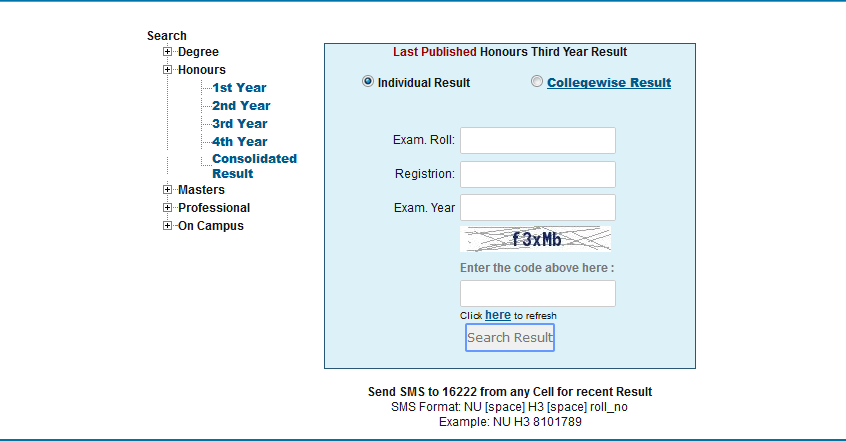 Honours 3rd Year Exam Result