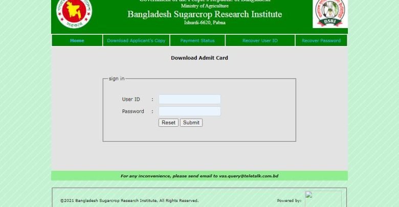 bsri admit card